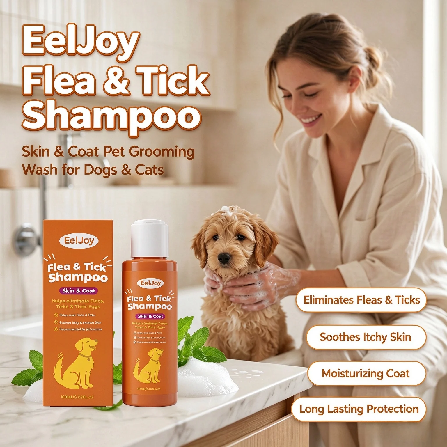 Pet Flea Tick Shampoo for Dogs Cats Moisturizing Formula Relieve Itching  Soothe Skin Long Lasting Protect Pet Grooming Cleanser