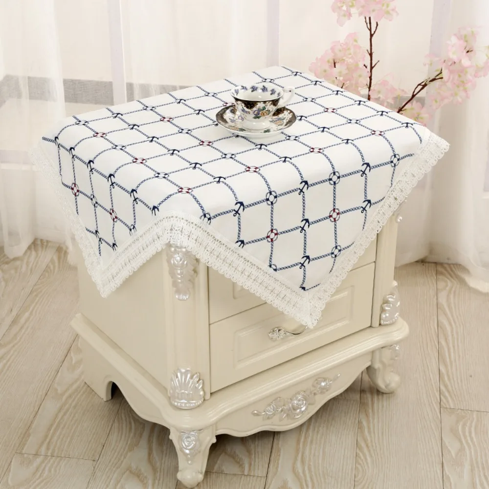 Universal Romantic All-Purpose Square Covers Multipurpose Pastoral Style Breathable Lace Ruffle Tablecloth Cupboard Decor