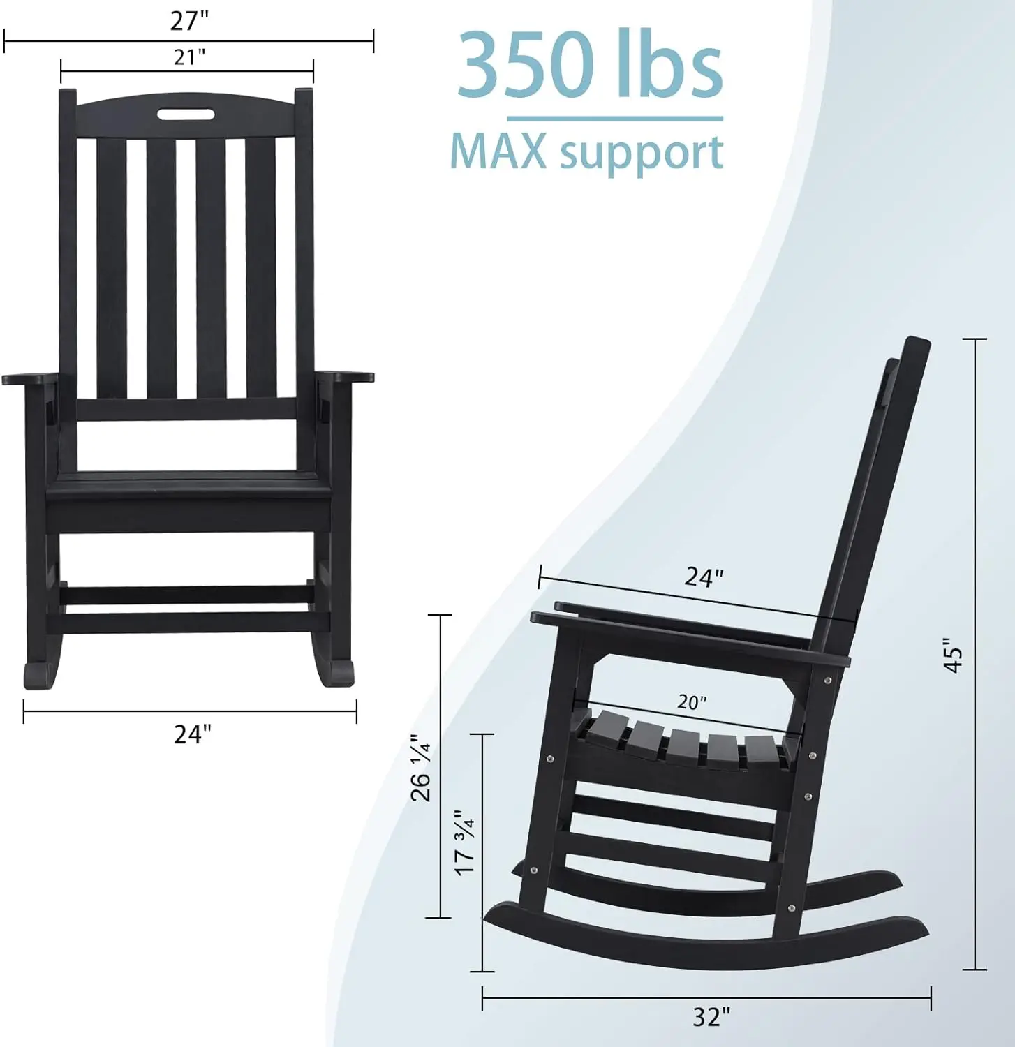 Chaise à bascule d'extérieur, bascule de porche avec siège large et dossier haut, la plupart des composants pour l'installation sans ents.com