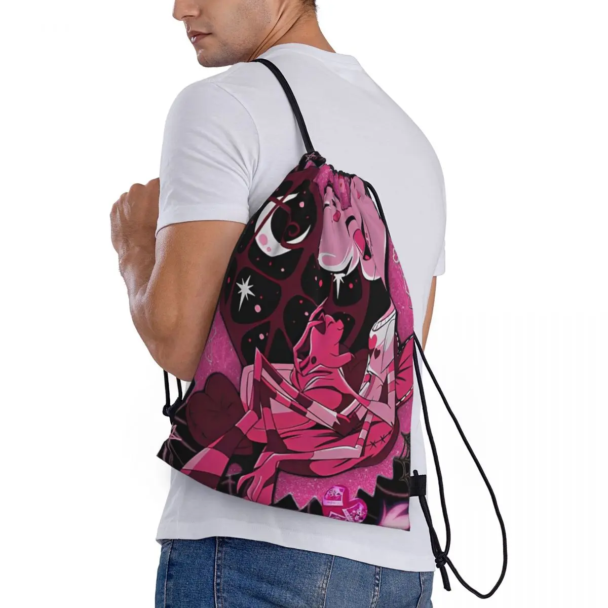 

Angel Dust Hazbins Backpacks Multi-function Drawstring Bags Sports Bag Book Bags for Travel School