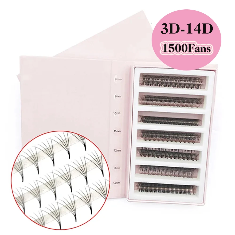 Business 1500 Fans Sharp Narrow Stem Premade Loose Fan Lash 8-13mm Thin Pointy Base Russian Volume Loose Fans 3D-14D eyelashes