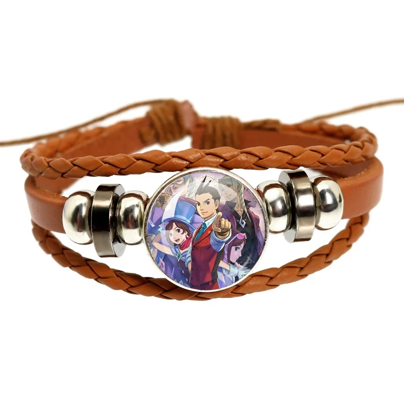 Nouveaux bracelets tressés faits à la main de 18 mm marron, broches Ace-Attorney, personnage Phoenix Wright, Maya Fey, accessoires de bijoux