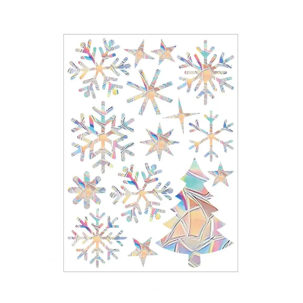 Removable Window Stickers Window Sticker Set Colorful Reflective Christmas Window Sticker with Elk Snowflake Pattern for Home