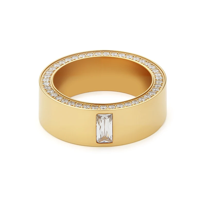 

MEHOPE Men's 18K Gold Plated Ring Baguette Cut Zircon Full Eternity Luxury Hip Hop Style Jewelry Gift for Party Engagement