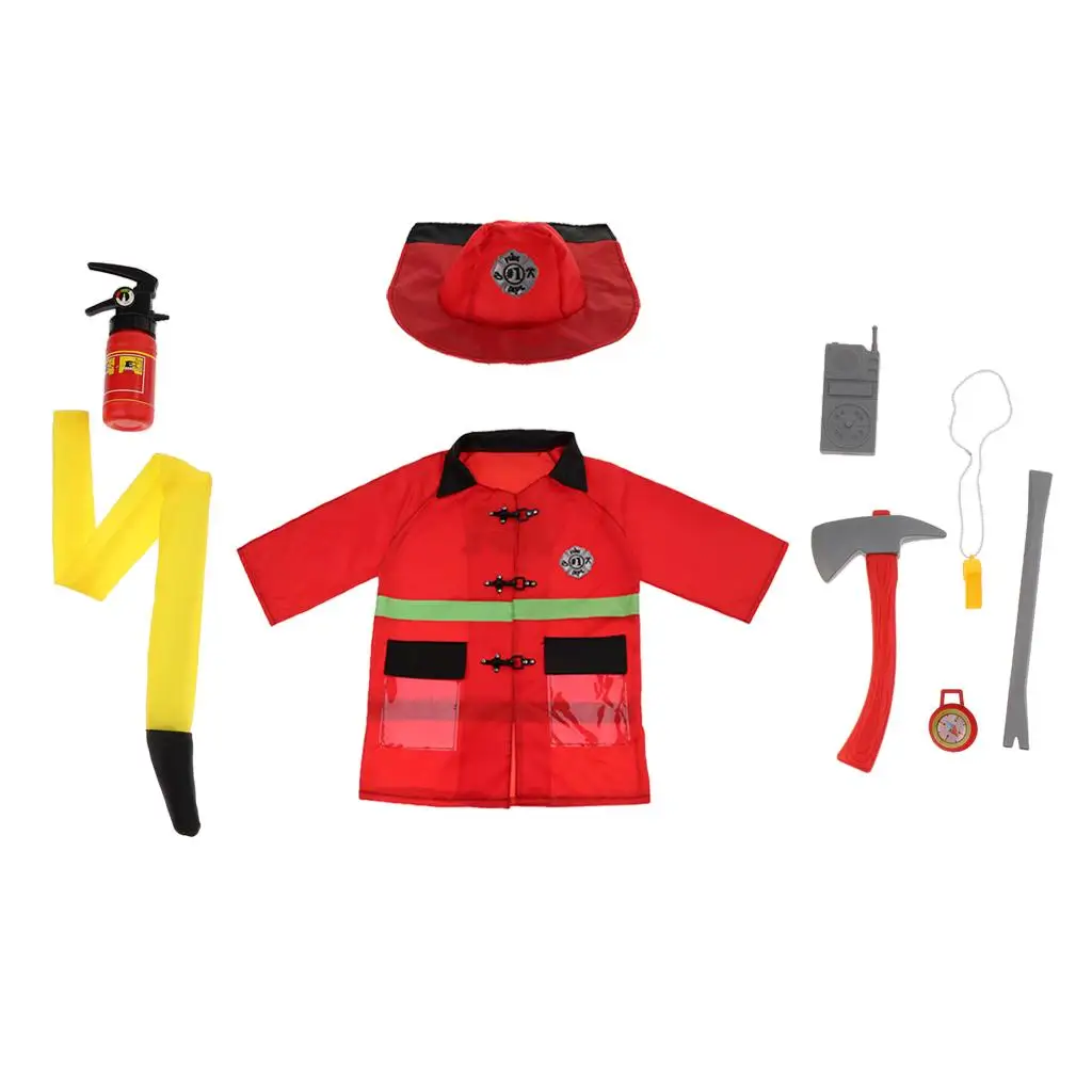 Kids Fire Chief Dress Up Toy Set Waterproof Pretend Costume Role Play Outfit for Party Events
