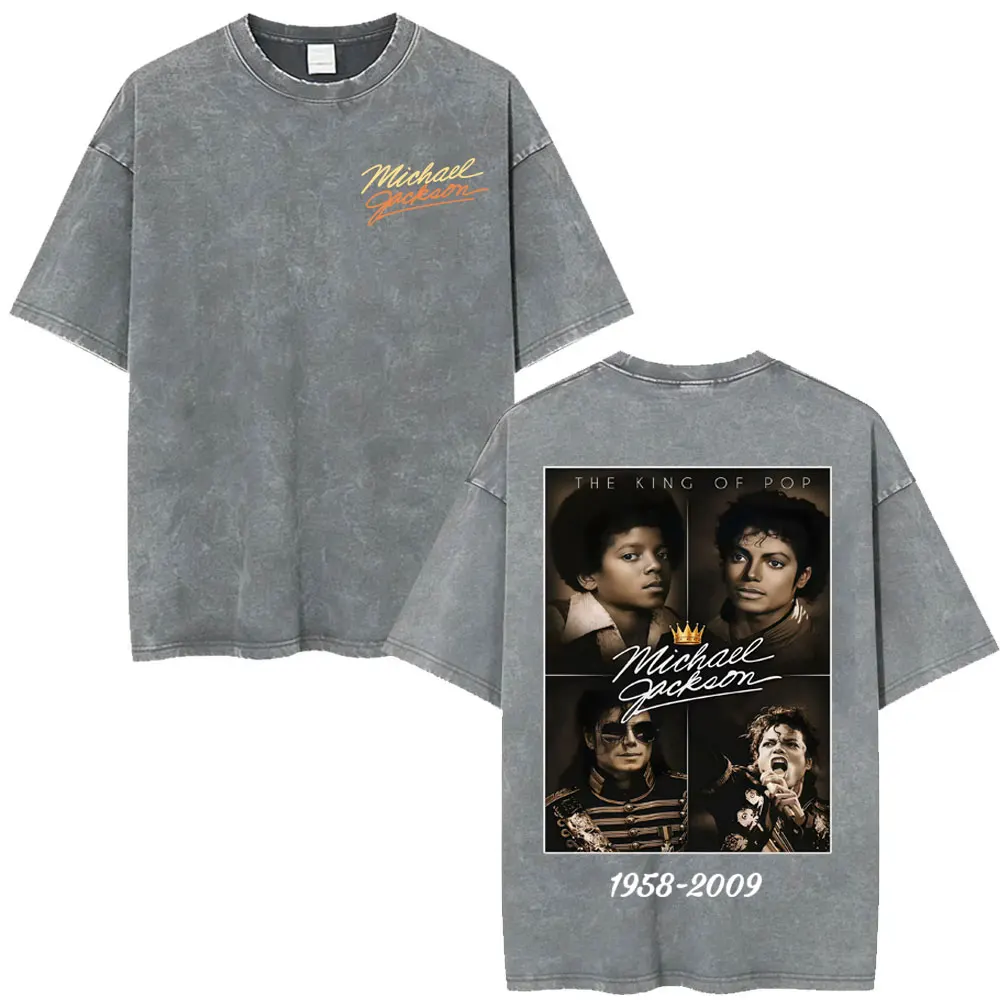 King of Pop Michael Jackson Bad Era Tour Vintage Washed T Shirts Men Women Fashion Oversized T-shirt Summer Tops Comfort T Shirt image 5