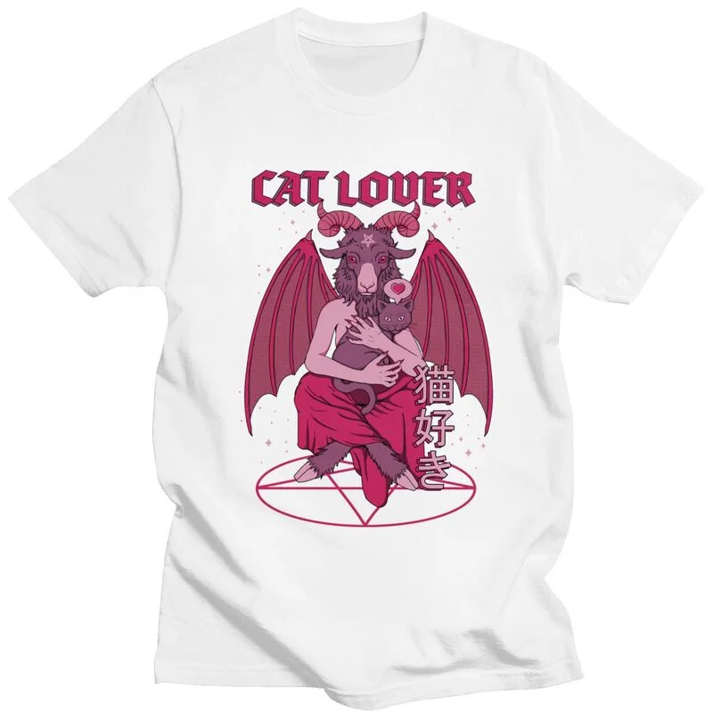 Funny Baphomet Cat Lover Evil TShirt Men Women Casual T-shirt Kawaii Lucifer Demon Goat Satan Tops Summer Tees Shirts