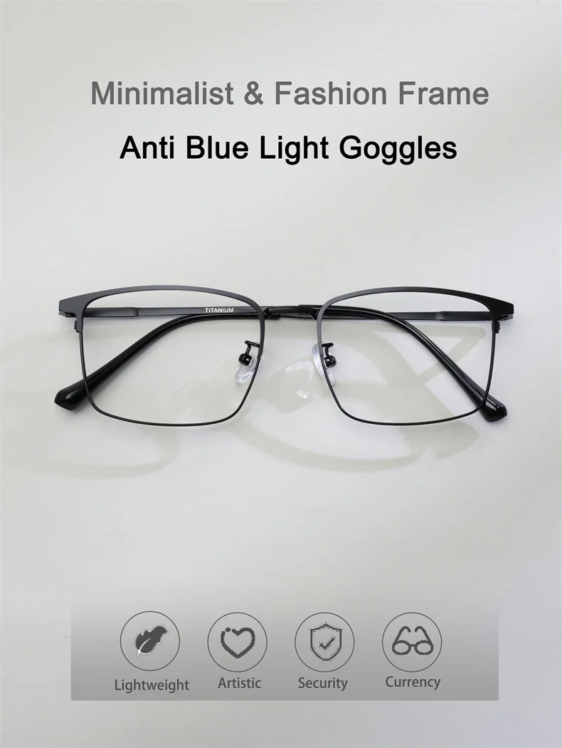 Hochwertige ultraleichte Retro-Lesebrille aus reinem Titan und Metall, Anti-Blaulicht-Lesebrille für Herren, quadratische Presbyopie-Brille – Detail 3