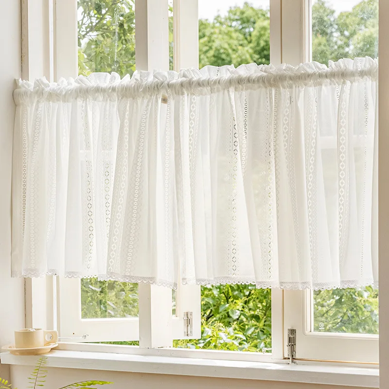 Wave Lace Curtain Short Curtains for French window curtains for living room wedding Bedroom Kitchen Decoration Rideaux cortina