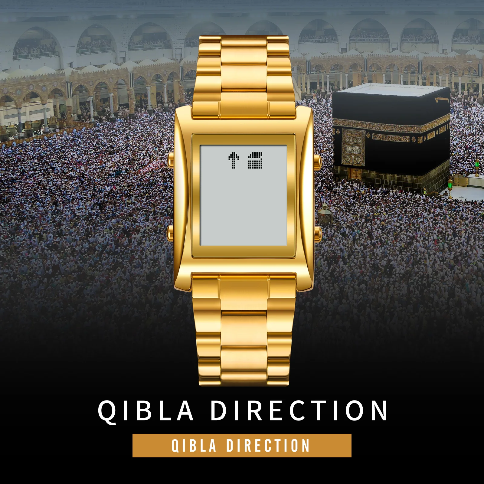 Azan Watch for Muslim Prayer with Qibla Compass Islam Al-Harameen Fajr Time Clock Include Hijri Calendar