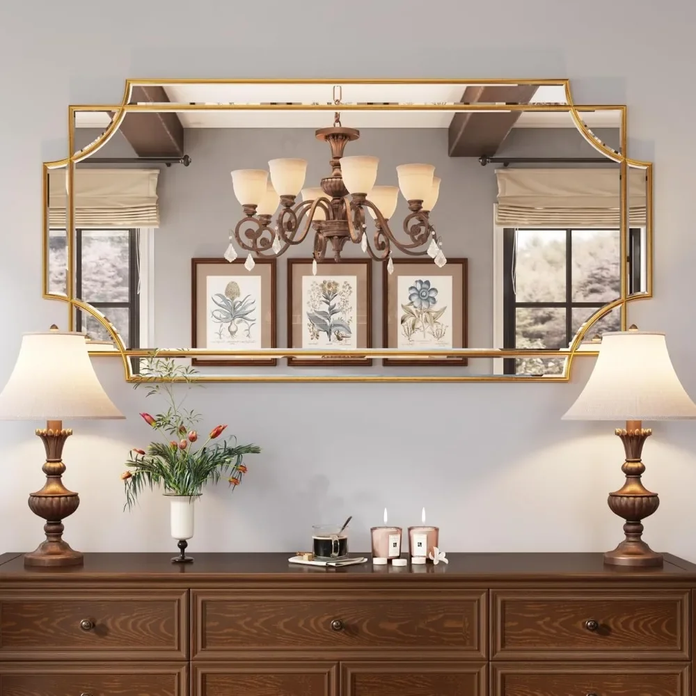 Gold Mirror Home Decor Beveled Full Length Mirrors for Bathroom Living Room ,Gold Traditional Wall Mirror Art Decorative Mirror