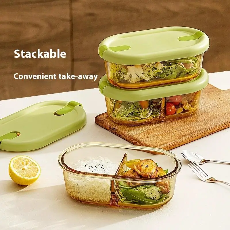 Microwave Glass Lunch Box For Office Workers Separated Heat-resistant Lunch Box Bowl Sealed And Kept Fresh With Lid