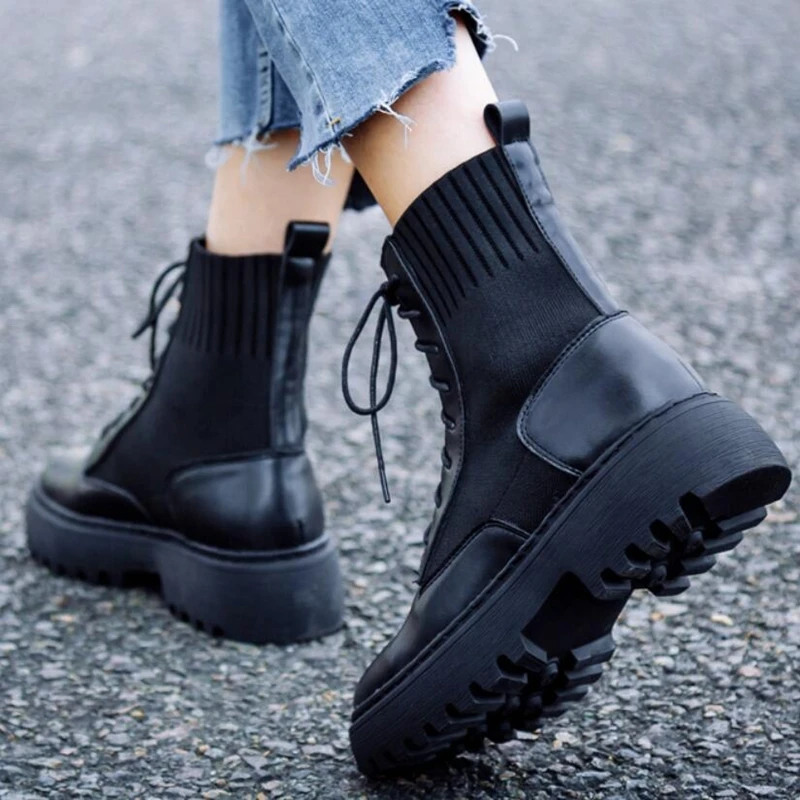 AIYUQI Women Winter Boots Shoes Genuine Leather Flat Fur Ankle Boots Women Platform Fashion Women\'s Socks Boots