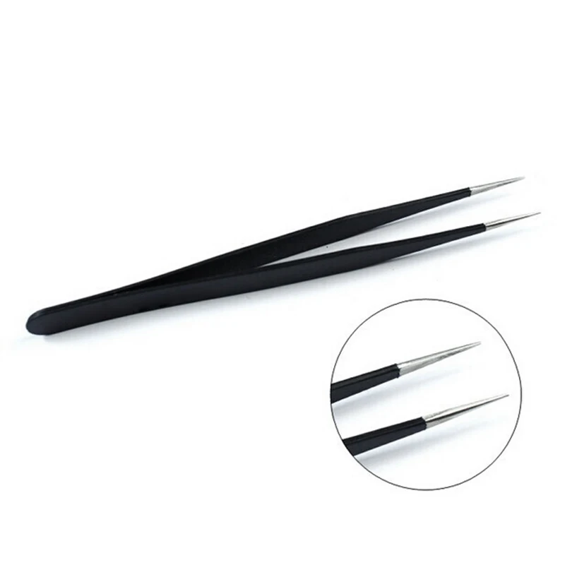 1~10PCS Stainless Steel Black Curved Straight Eyebrow Tweezers Anti Acid Nipper Rhinestone Picking Tool False Eyelash Nail Art