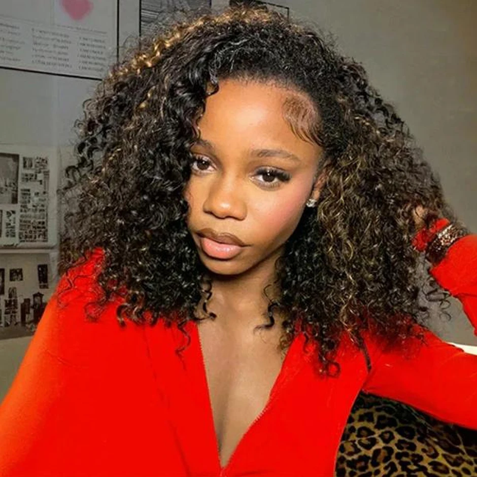 ISEE Hair 3 IN 1 Half Wigs Human Hair Water Wave Highlight 1B/ 30 Glueless Wigs With Drawstring Seamless Clip Ins Flip Over