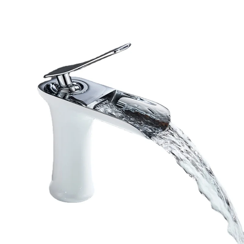 

Single Handle Hot & Cold Water Faucet Sink Mixing Faucet Countertop Mount Chrome White Basin Faucet