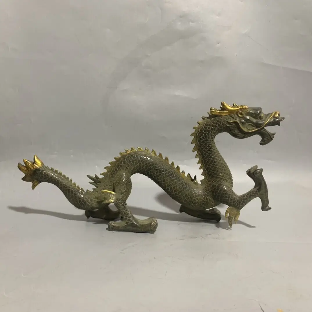 44 cm Chinese Brass animal Dragon Statue Bronze Dragon Statue sculpture