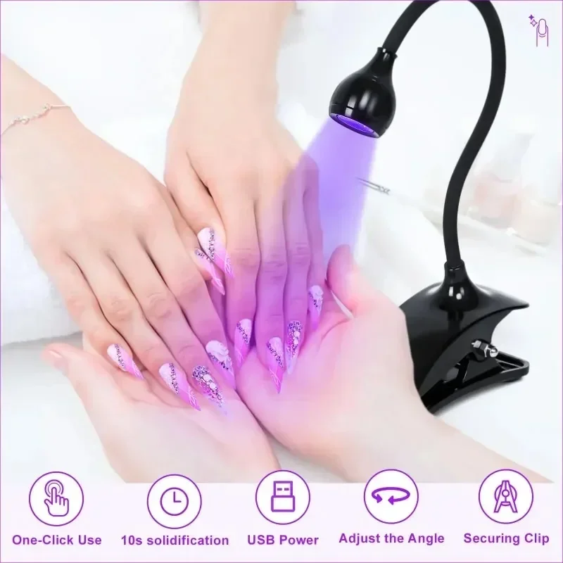 Nail Lights Dryer Ultraviolet  UV Lamp Mini Flexible Clip-On Desk USB Gel Curing Manicure Pedicure Tools