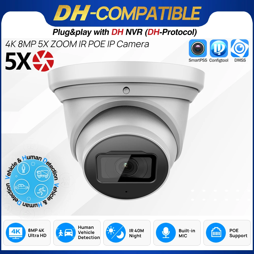 8MP IR 5X Wizsense IP Camera HDW2841T-ZS Built-in Mic SMD Plus Security CCTV Video Surveillance Network Camera