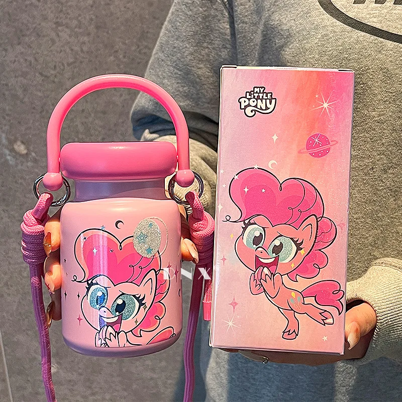 Kawaii My Little Pony Stainless Steel Insulated Cup Cute Girl Portable Crossbody Water Cup Cartoon Portable Cup Holiday Gift