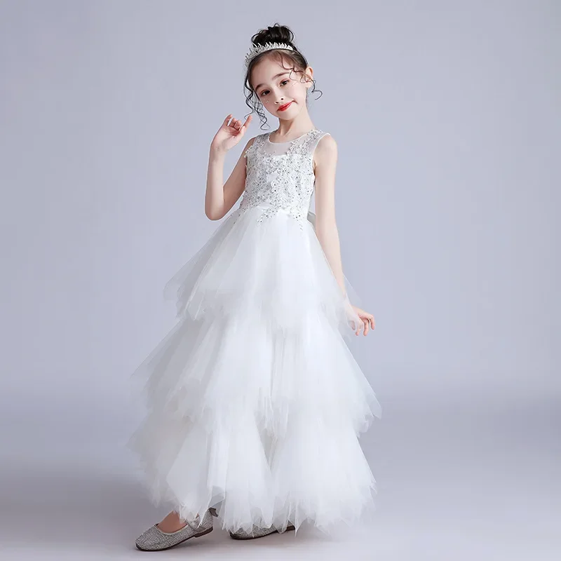 Summer New Princess Dress Girls Sleeveless Lace Wedding Dresses Girls Party Dresses Fashion Girls Party Dress 4-14 Years