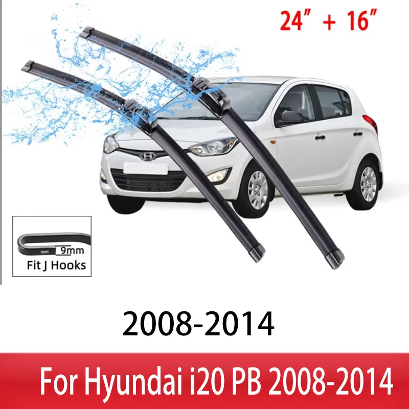 

For Hyundai i20 PB 2008-2014 2009 2010 2011 Car Wiper U-type Soft Rubber Boneless Wiper Quiet Durable Automotive Wiper 24"+16"