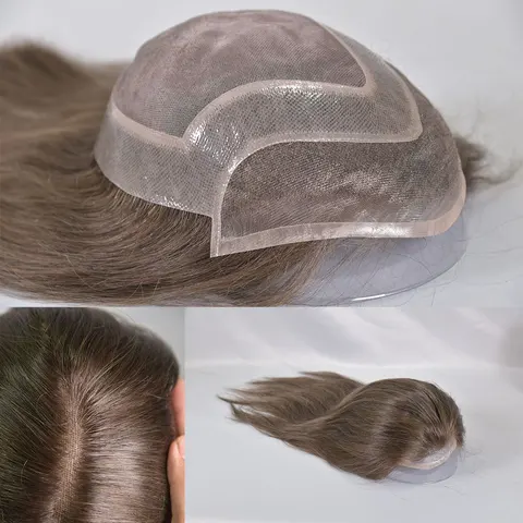 Мужской парик Eseewigs из европейских волос, моно-тупе, 12 дюймов