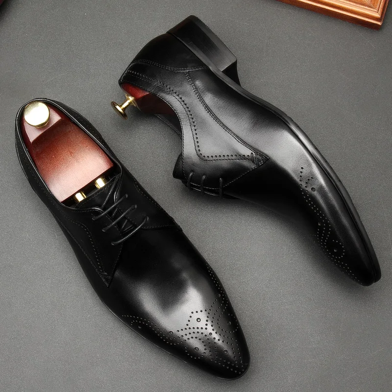 

Men Formal Shoes Genuine Leather Business Shoes High Quality Men Dress Office Luxury Lace Up Male Breathable Black oxfords