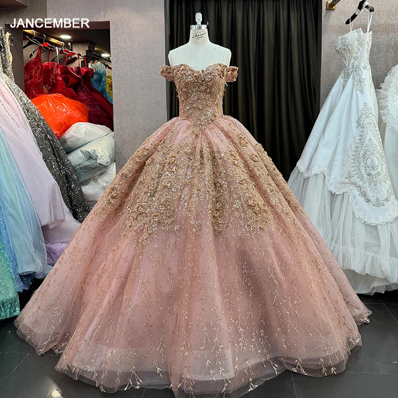 

Jancember Stylish Factory Wholesale Quinceanera Dresses Ball Gown Short Sleeves Appliques Beading Vestidos De 15 Años DY6640