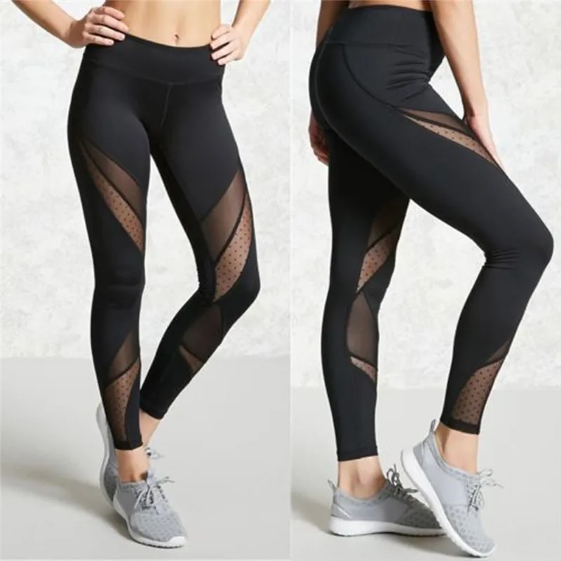 Plus Size Women Mesh Patchwork Sport Leggings High Waist Tights Pants Solid Sports Wear For Women Gym Push Up Yoga Pants S-3XL