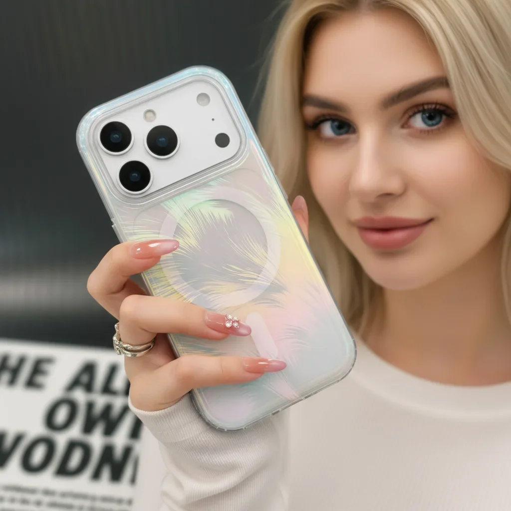 

Высококачественный роскошный чехол для мобильного телефона с цветным перьями для iPhone17 Pro Max, защитный чехол с магнитной беспроводной зарядкой.17 Air