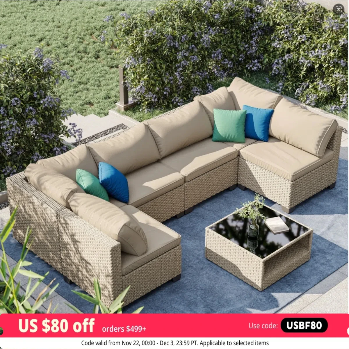 

7-Piece Patio Furniture Set All-Weather Outdoor Conversation Set Sectional Sofa with Thick Cushions and Storage Table