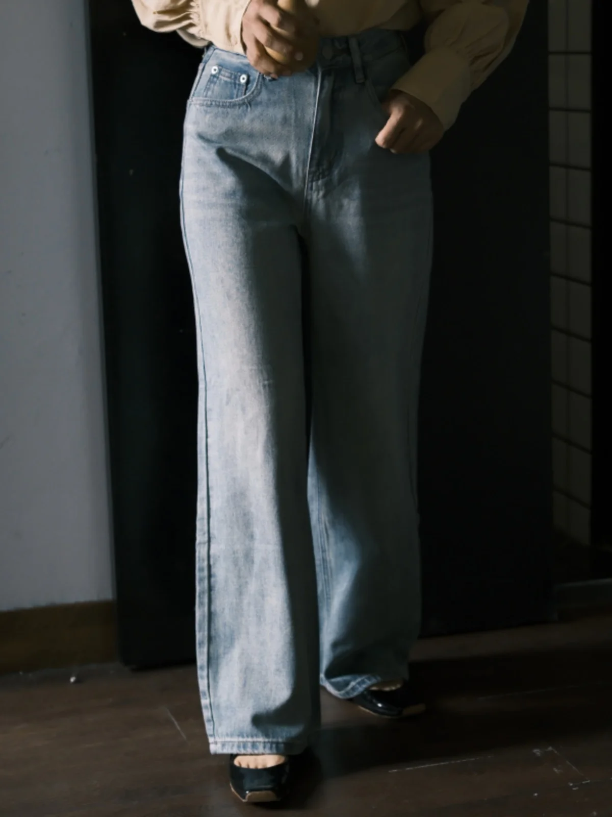 

Retro Waed Light Blue Straight Leg Loose Wide Leg Jeans Women's High Waist Slimming Long Trousers Casual Denim Pants