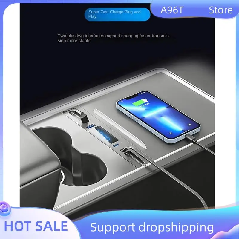

A96T Suitable For Tesla Model3/Y With Telescopic Cable Central Control Docking Station HUB Car QC3.0 Fast Charging Easy To Use C