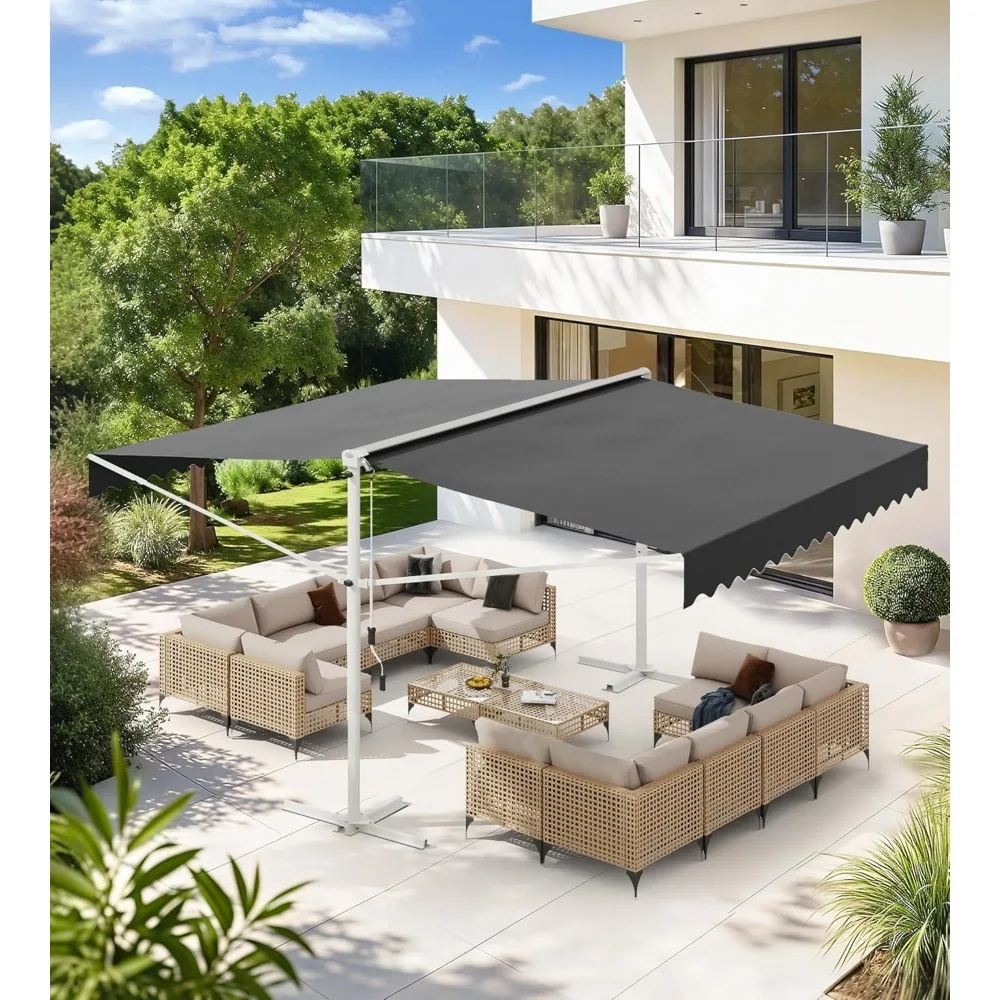 

Free Standing Retractable Awning, 13'x10' Dual Side Patio Awnings Outdoor Manual Sun Shade Shelter for Home or Commercial, Gard