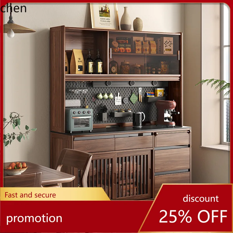 HT Solid Wood Sideboard Cabinet Integrated Wall-Mounted Living Room Wall Storage Home Storage Cabinet Rock Board Tea Cabinet