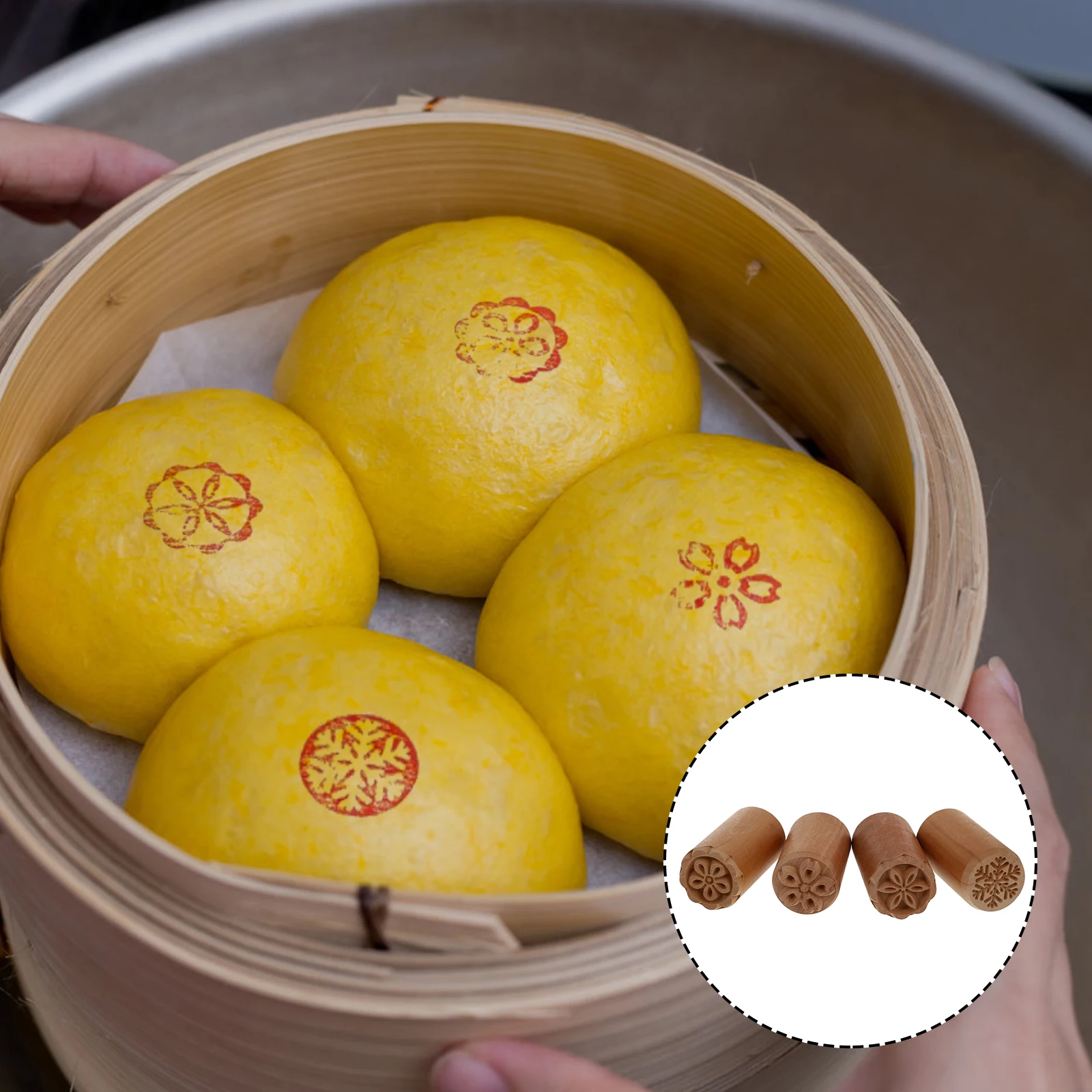 

4pcs Wooden Moon Cake Stamper Wood Color Baking Stamp For Cake Dessert Pastry Decoration Kitchen Bar Tools Traditional Chinese
