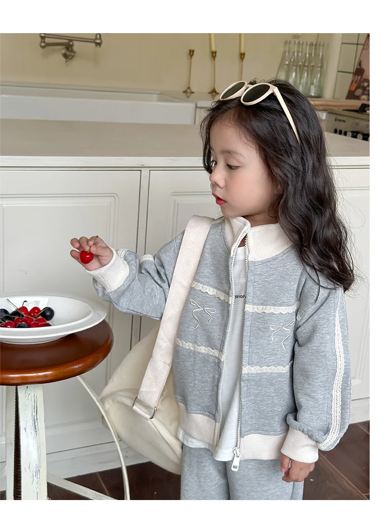 2024 Autumn Children Clothing Girls Long Sleeved Hoodie Set Children Long Sleeved Cardigan Jacket Long Pants Two-piece Set