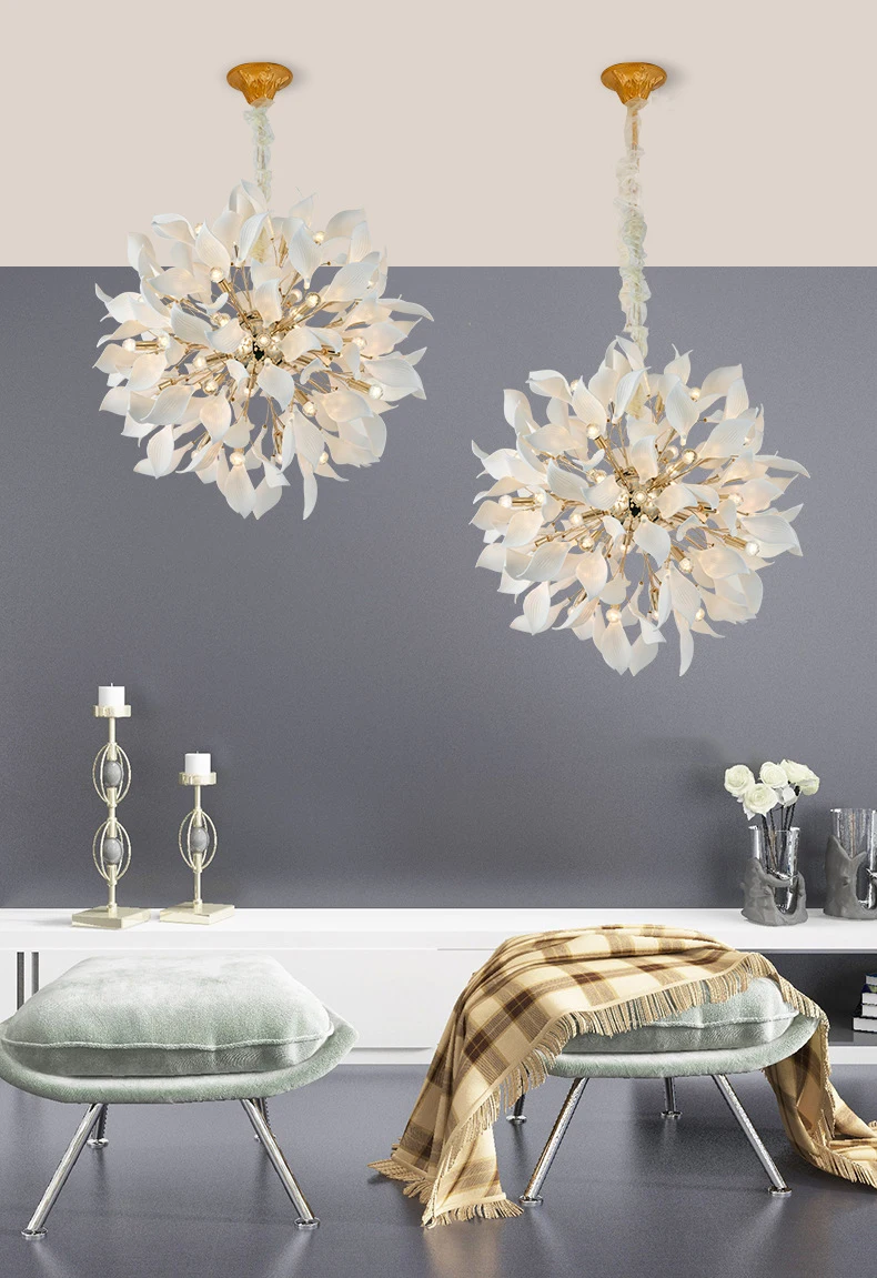 Ceramic Leaf White Hanging Lighting Fixture Chandeliers Lamp Bedroom Nordic Home Decor Pendant