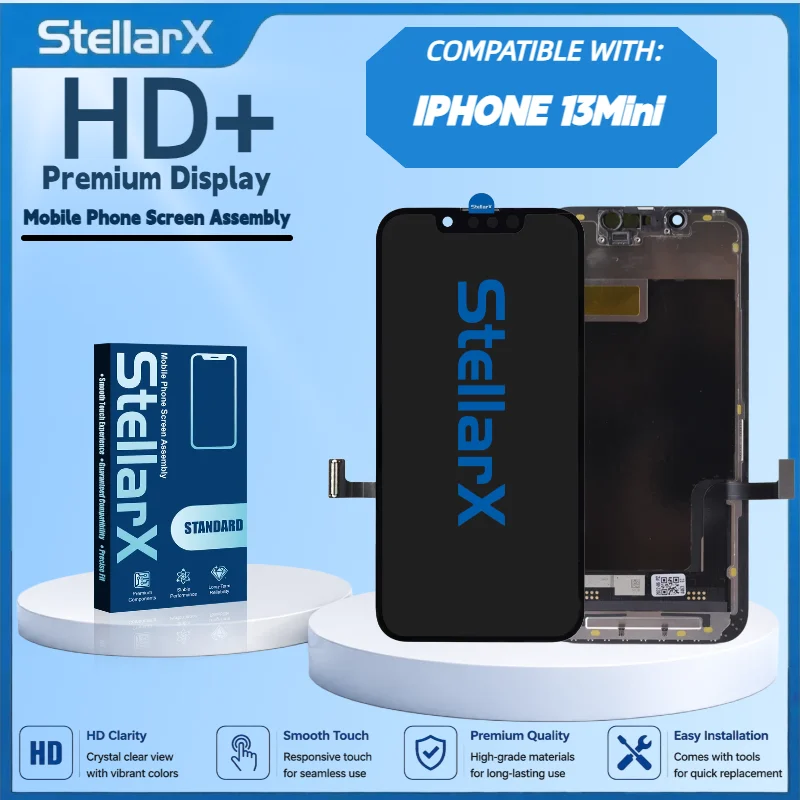 StellarX HD+ High Resolution Display Screen Replacement for IPhone13 Mini Full Display Assembly Repair Parts with Free Tools