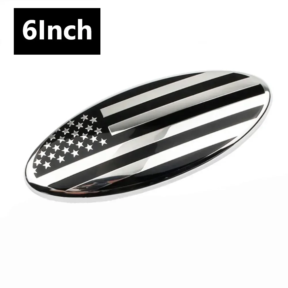 

6 Inch For Ford F150 F350 FRONT GRILL Tailgate US Flag Oval Emblem Badge Silver Black Car Decoration Accessories Hight Quailtly