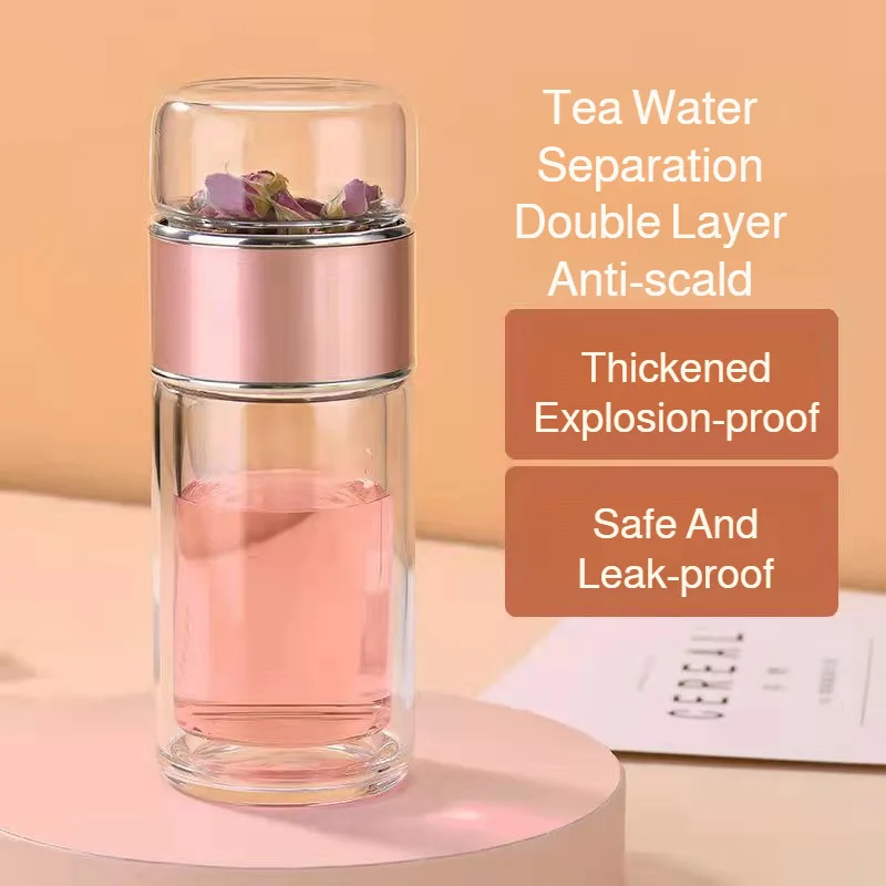 

Double Wall Glass Tea Cup with Strainer Leakproof Design Heat Resistant Infuser Tea Maker Travel Mug for Office Home Use