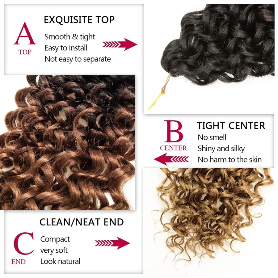 8 paquetes de pelo rizado de ganchillo GoGo Curl para mujer, pelo trenzado de onda profunda, trenza de ganchillo bohemia sintética, pelo de ganchillo ondulado con agua