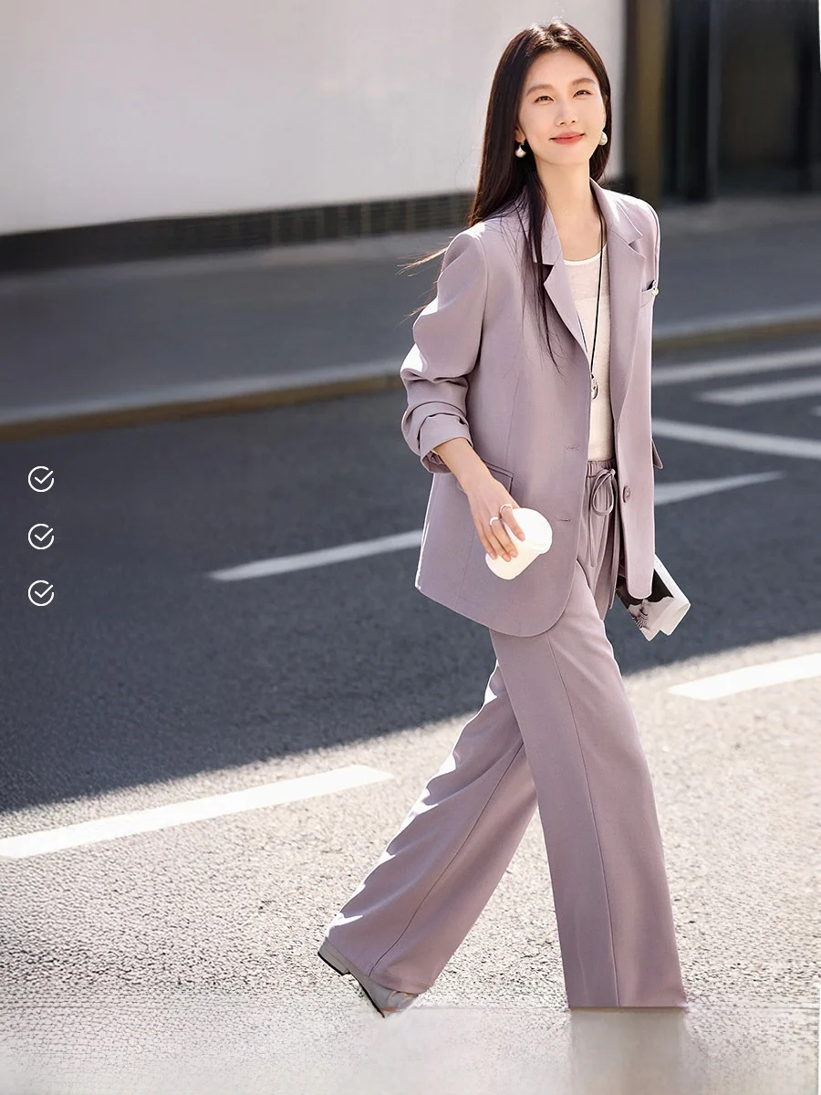 

Ele корейский женский костюм Sle для поездок на работу и официальных случаев фиолетового цвета, одежда для клитина, весна-осень, универсальный...