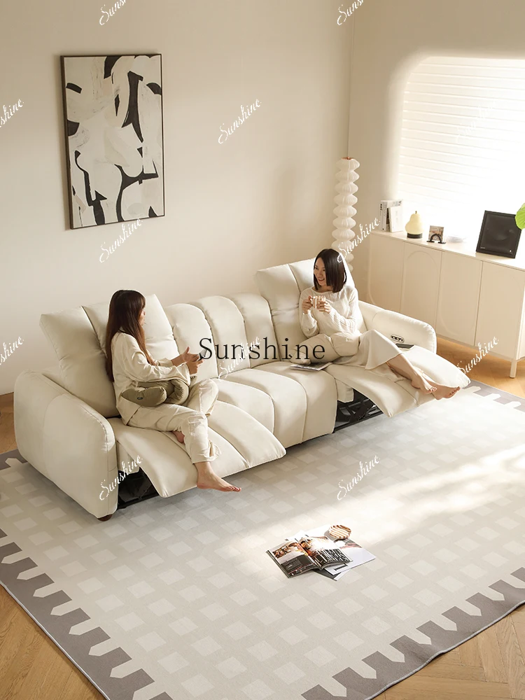 

Cream wind electric function sofa living room simple small apartment straight row cat scratch fabric sofa FT