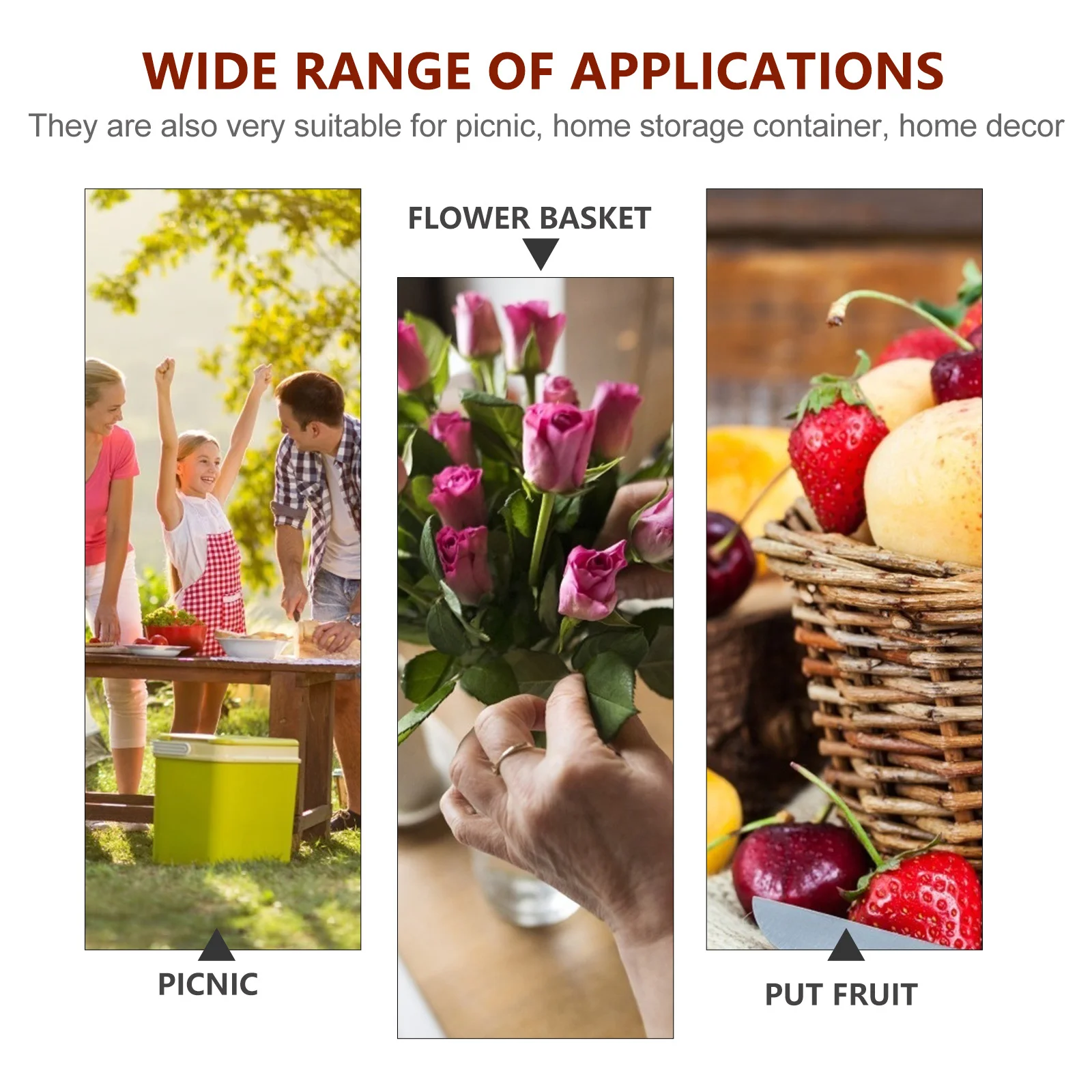 

1Pcs Durable Plastic Rattan Basket Natural Color Decorative Storage Container Multifunctional Household Storage Basket