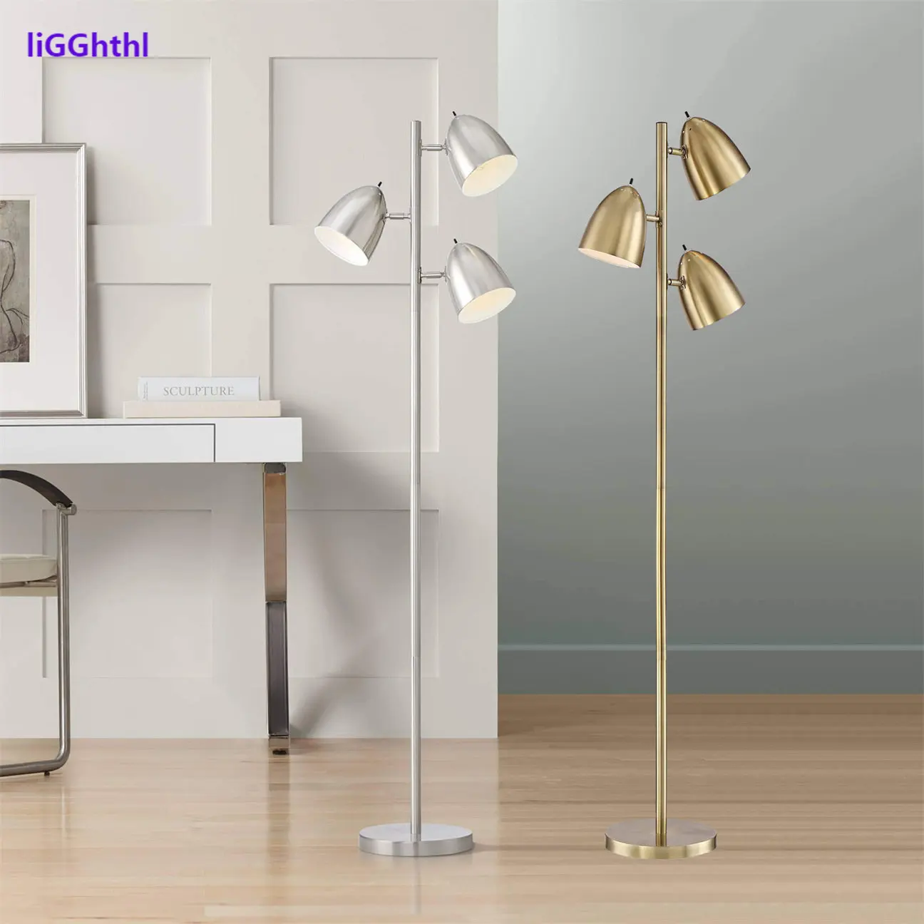 Modern Brass Floor Lamp Metal Three-Head Independent Switch Lamp Decorate The Home Living Room Bedroom Simple LED Floor Lamp