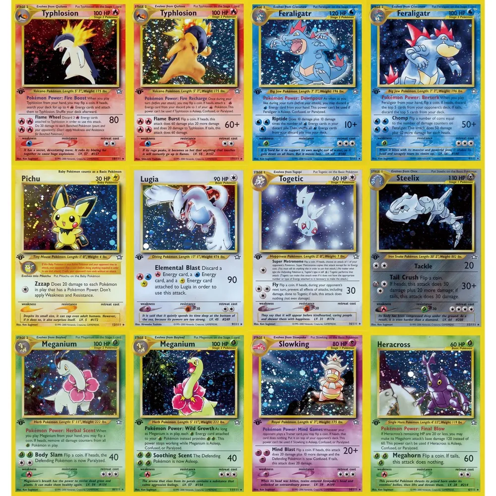 Potdemiel Pokemon cartes Neo Genesis ensemble Neo Holo cartes rares Lugia Pichu Typhlosion Feraligatr Ampharos Pokemon PTCG cartes cadeau