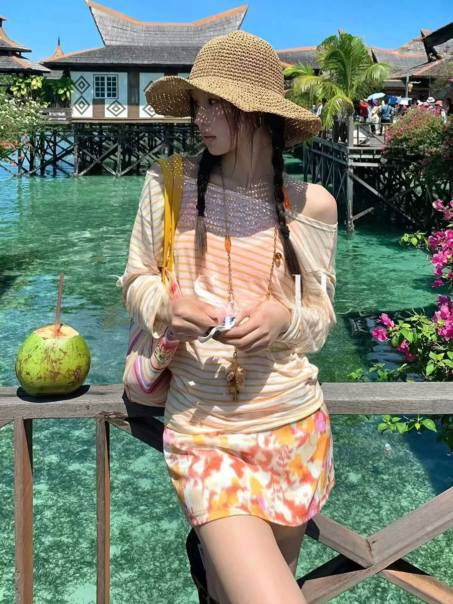 

Купальник SeaSparkle с оранжевыми полосками, сексуальный, утягивающий, для фотосессий на островах, для любителей спорта и фитнеса, женский.