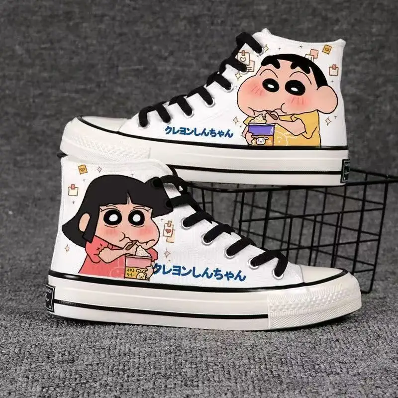 

2025 new drop shipping Crayon Shin-chan Canvas Shoes Women's plus size Student Couple black white real pictures man board shoes